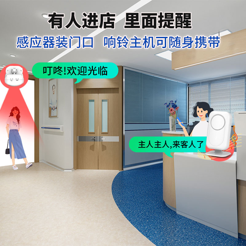 门口欢迎光临感应器店铺进门语音迎宾器超市铃铛分体式报警提醒器