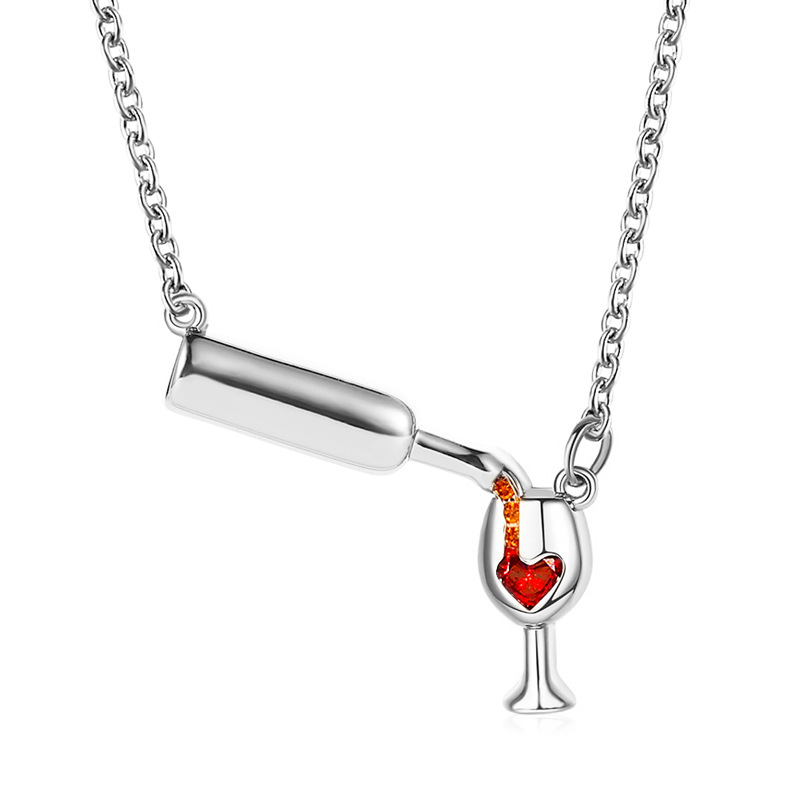 2022 Fashion 3 Colors Rose Gold Wine&Cup Necklace Wine B