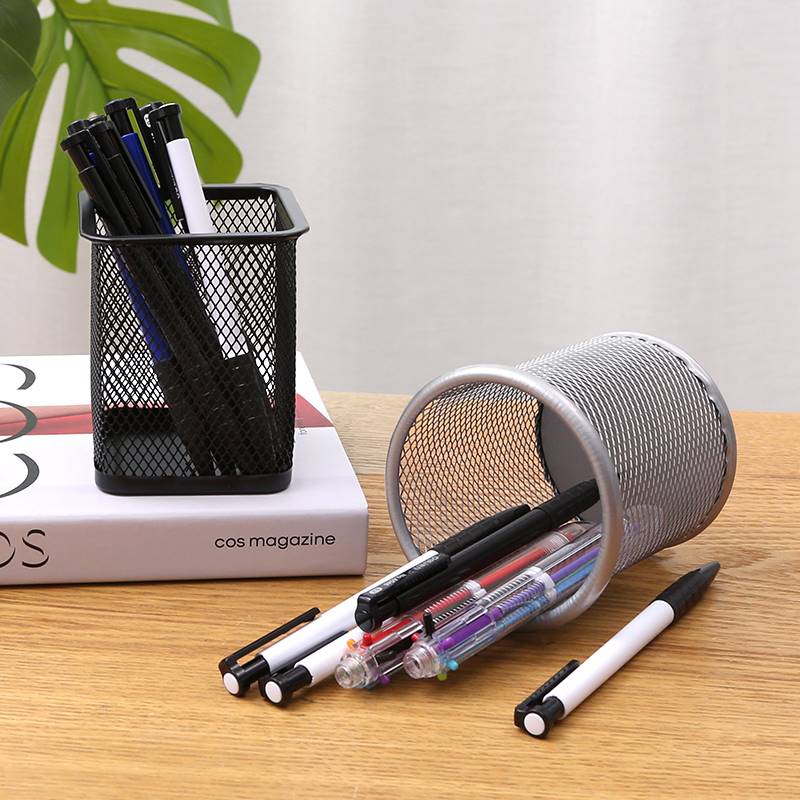 彩色圆形网格笔筒办公桌创意多功能笔筒笔桶时尚小清新桌面收纳笔