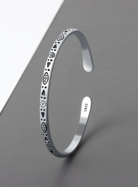 新款个性图案手镯女时尚复古花纹开口镯子手环送闺蜜礼物手饰