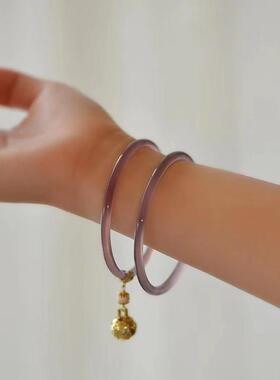 叮当镯手镯古风女玉髓一铃铛细天然玛瑙冷淡风汉服玉镯对礼物镯子