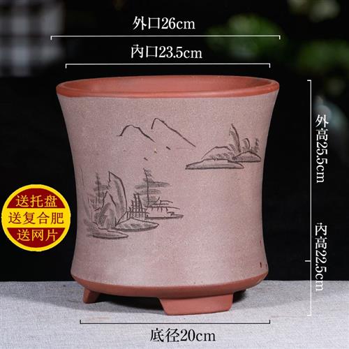 花盆宜兴紫砂花盆圆柱形花盆君子兰吊兰花卉盆景兰花简约陶瓷花盆