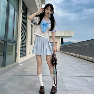 云靡 原创正版 jk水手服改良水蓝三本学院风班服日系修身 甜妹套装