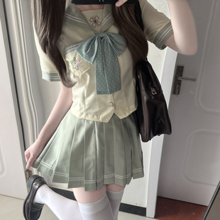 云靡 jk制服水手服苹果绿收腰甜美软妹班服女 原创正统 春日禾