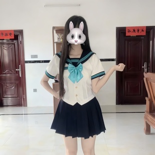 原创正统jk制服梨音学姐水手服学院风收腰短袖 云蘼 班服日系校服