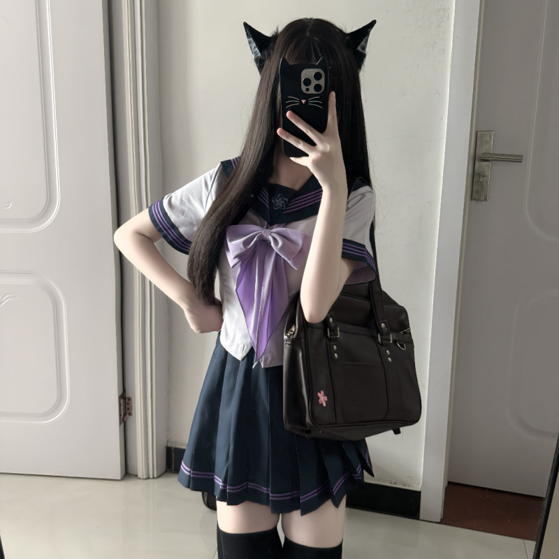 蔓越莓jk制服水手服收腰短袖套装