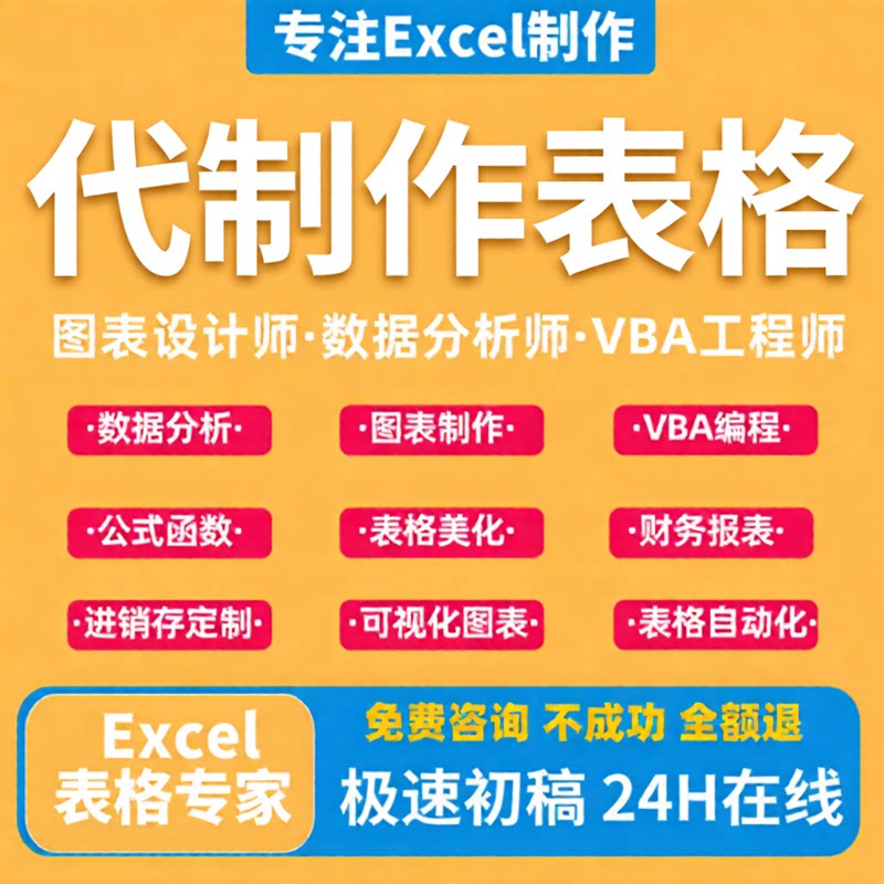 帮忙excel表格代做制作vba宏定制设计图表函数据处理统计分析整理