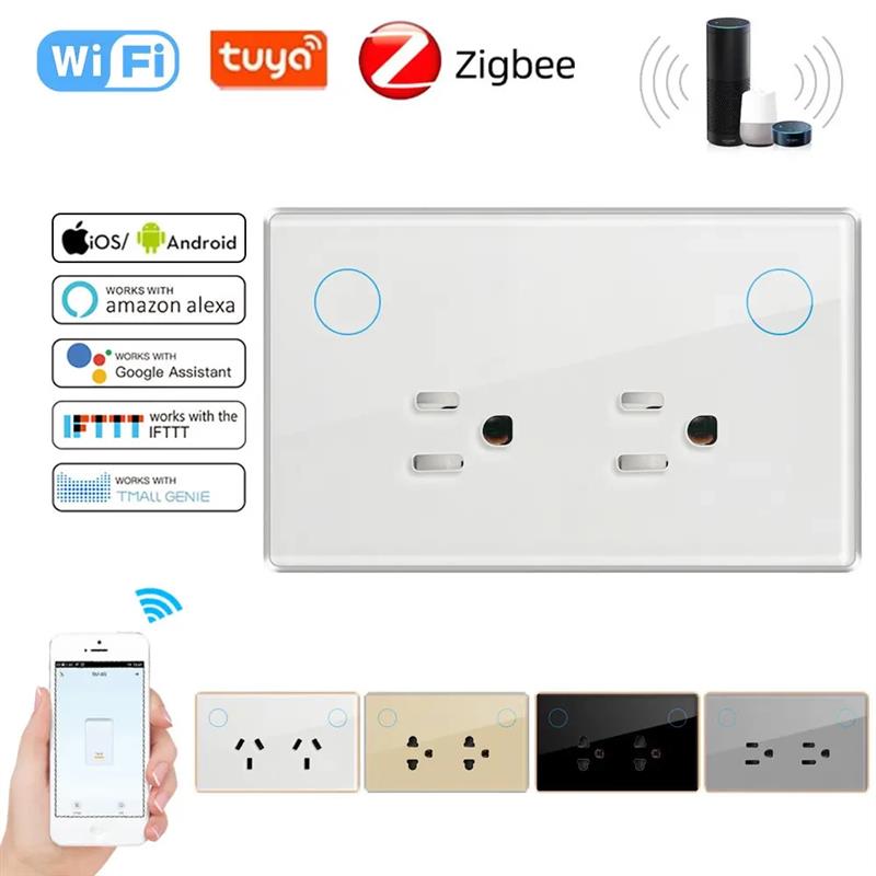 适配美股澳标118型WiFi智能远程APP控制双联美式泰标六孔开关插座