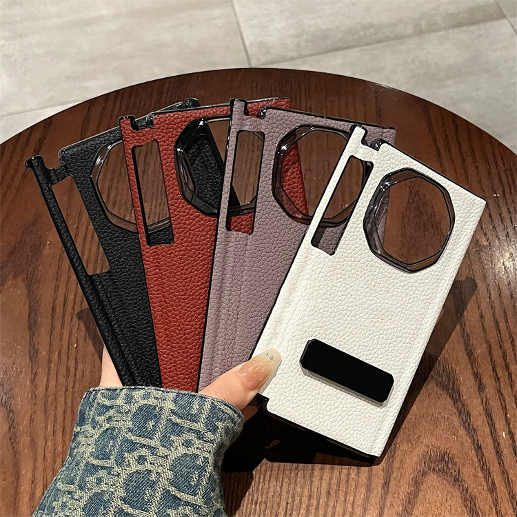 【双轴保护】适用于华为matext手机壳真皮xt非凡大师Mate XT新款男女大荔枝纹纯色金属旋转支架全包防摔保护