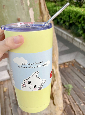Endless stars原创可爱兔兔不锈钢保温杯带盖吸管杯咖啡杯随身杯