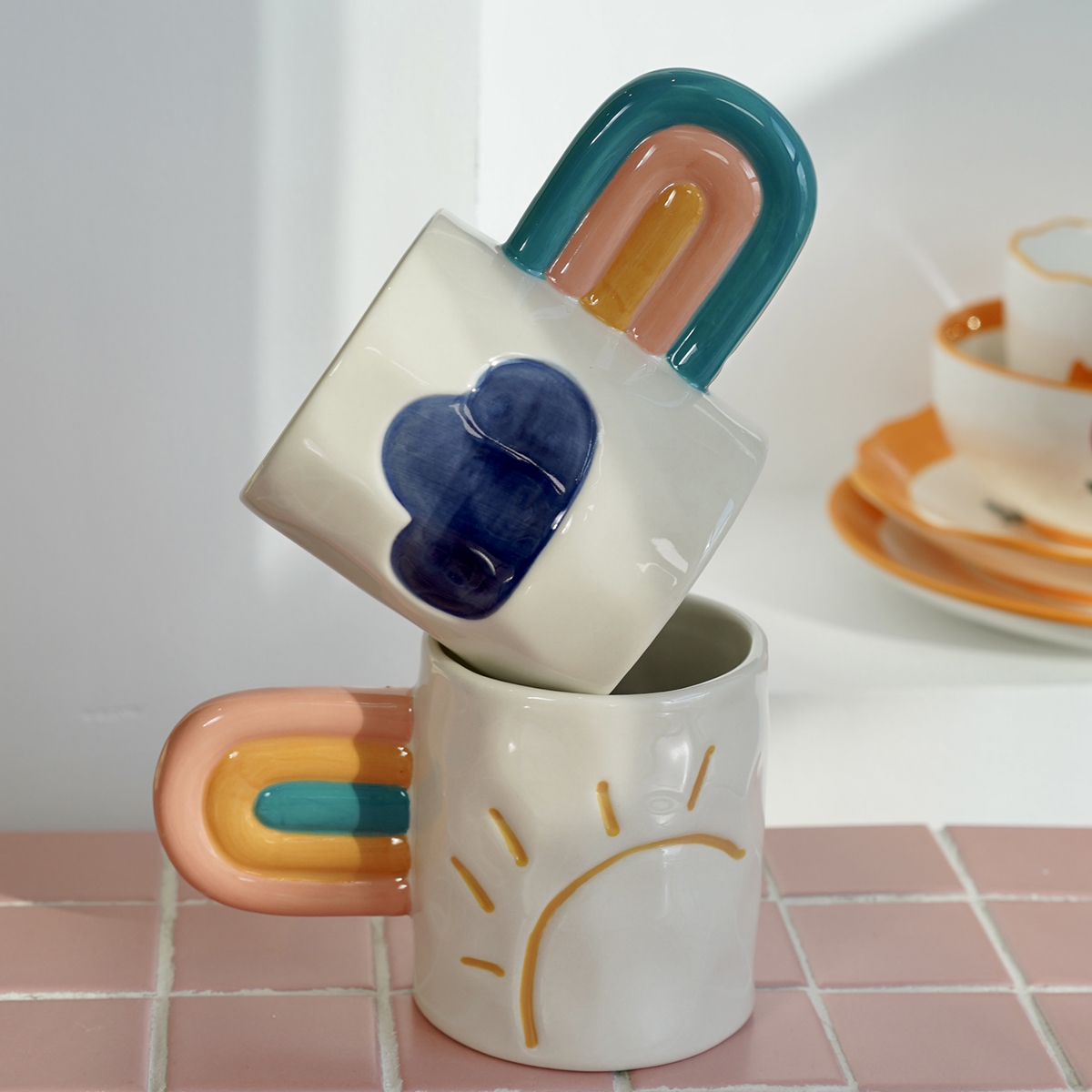 Endless stars 彩虹马克杯釉下彩手绘手作云朵创意陶瓷杯早餐杯