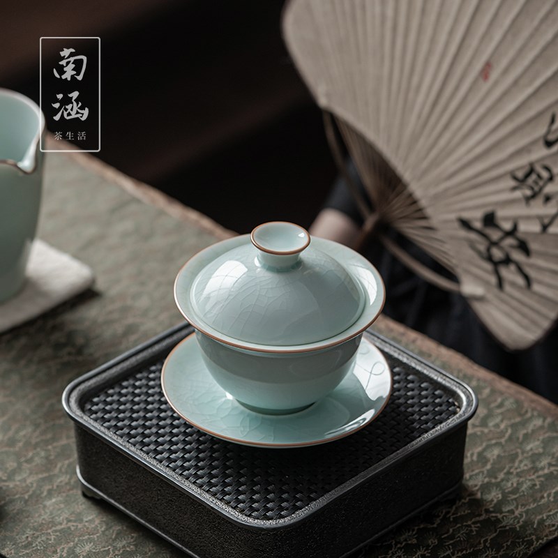 南涵官窑三才盖碗茶杯复古陶瓷功夫茶具套装高档茶盏单个泡茶碗