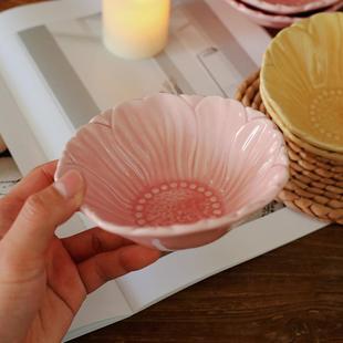 甜品碗碟餐盘套装 复古浮雕花纹法陶瓷式 纯色家用早餐碗点心碟子