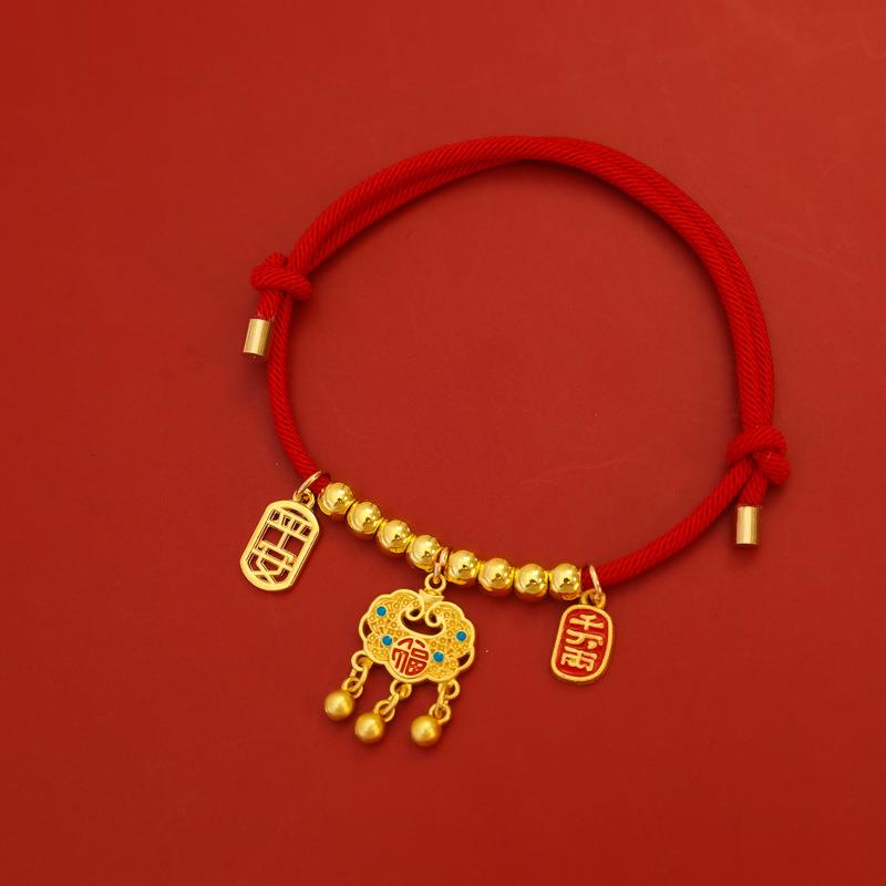 宠物新年编绳长命锁福项圈蛇年春节猫咪狗金色项链红色装饰品无声