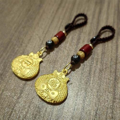 纯黄铜金色双鱼钱袋十二生肖钥匙扣挂件吊坠祥云绳汽车钥匙扣挂件