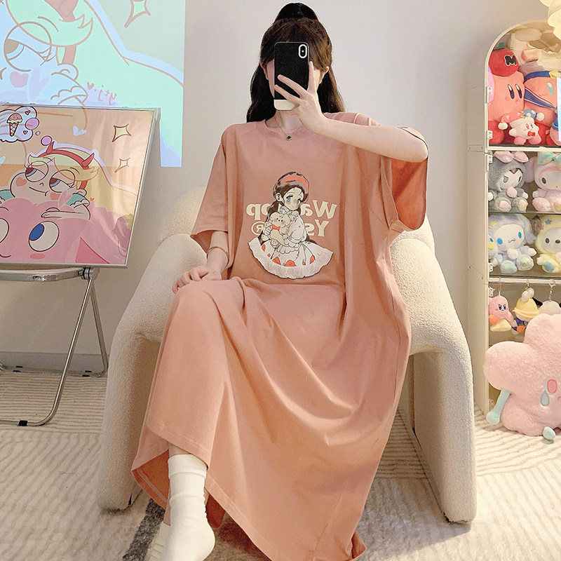 300斤特大码纯棉睡裙女夏季胖MM200斤加肥宽松印花短袖家居服女