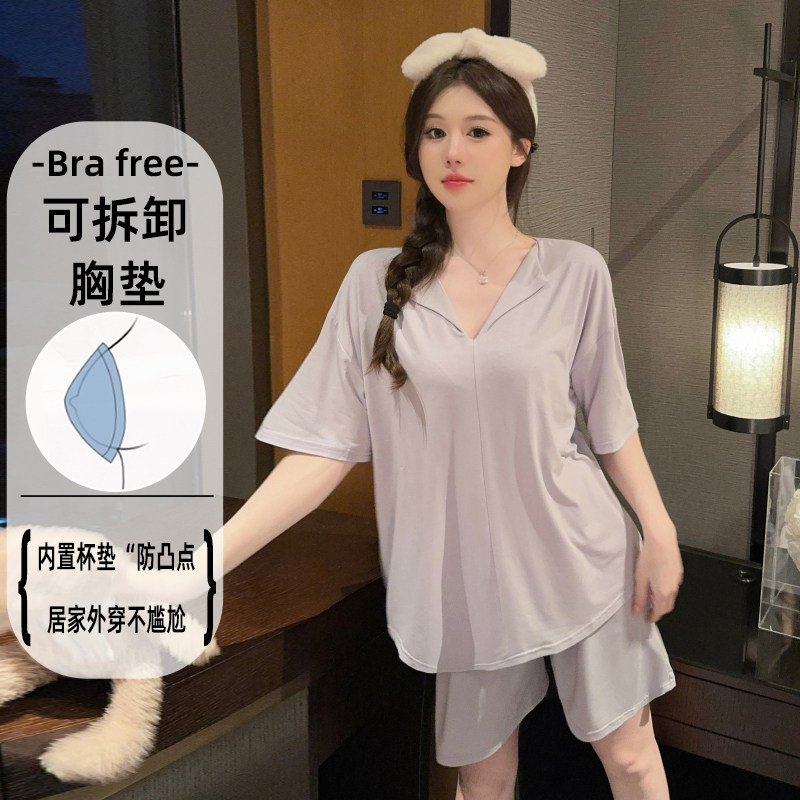 2025夏季大码260斤莫代尔睡衣套装女胖MM200斤加肥带胸垫家居服女,女士内衣/男士内衣/家居服,睡衣/家居服套装,淘宝优惠券,粉丝福利购,淘宝优惠卷