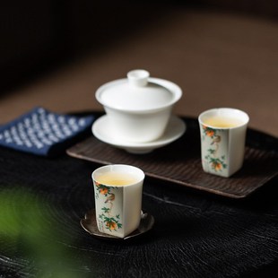 复古陶瓷茶杯个人主人杯国风石榴杯L家用功夫茶具闻香杯 中式