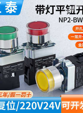 220V带指示灯自复位按钮开关 NP2-BW3462/BW3361/BW3561  XB2
