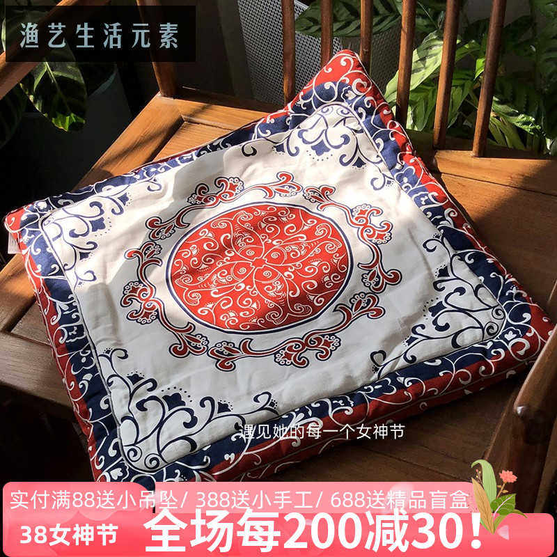 坐垫双面 茶椅餐椅垫榻榻米沙发垫 中式手工纯棉布络中国风花之恋
