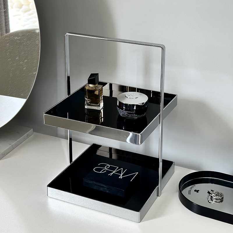 不锈钢双层香水梳妆台储物置物架厨房卫生间玄关化妆护肤收纳盘