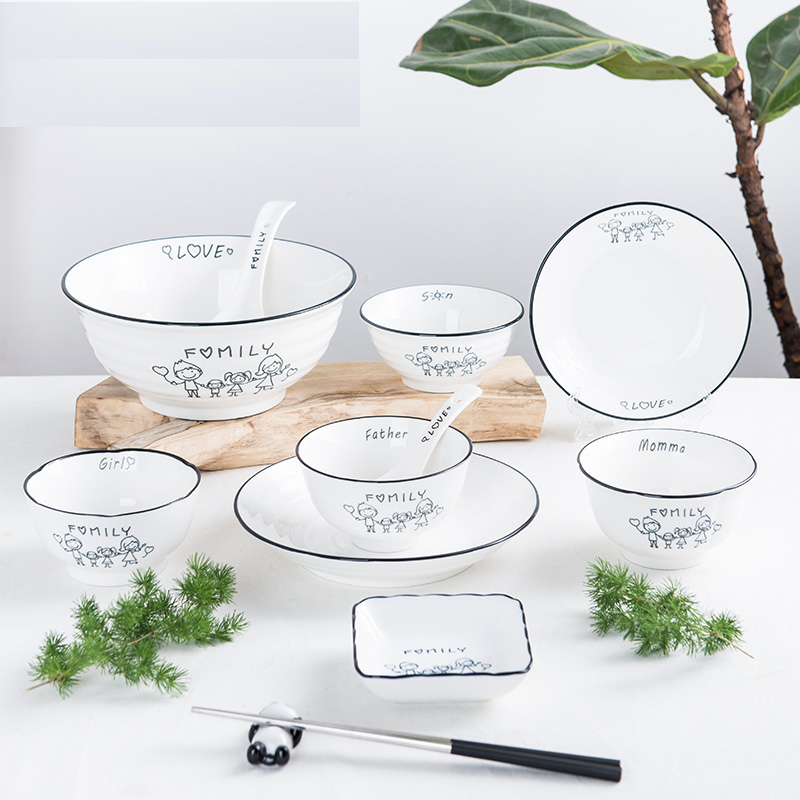 雅诚德联名幸福一家釉下彩高温陶瓷亲子碗健康家用饭碗面碗盘组合