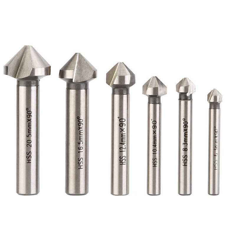 新款直销6pc90度倒角刀三刃高速钢圆柄锪钻倒角木工铣刀开孔器钻