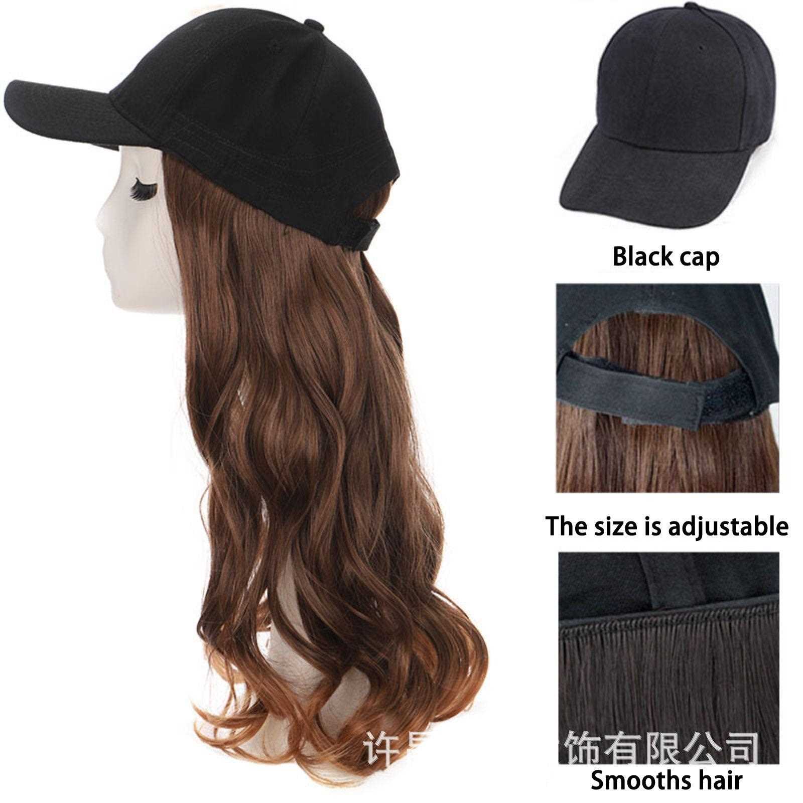 新款直销外贸跨境欧美帽子假发女一体时尚长发夏季鸭舌帽长卷发网