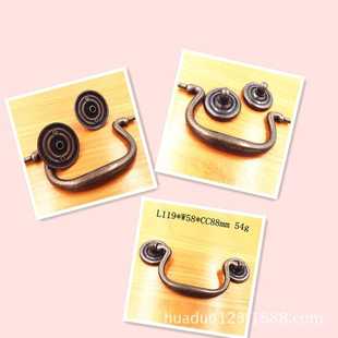 新款直销仿古锌合金家具五金拉手 橱柜抽屉铜吊环拉手 新中式双孔