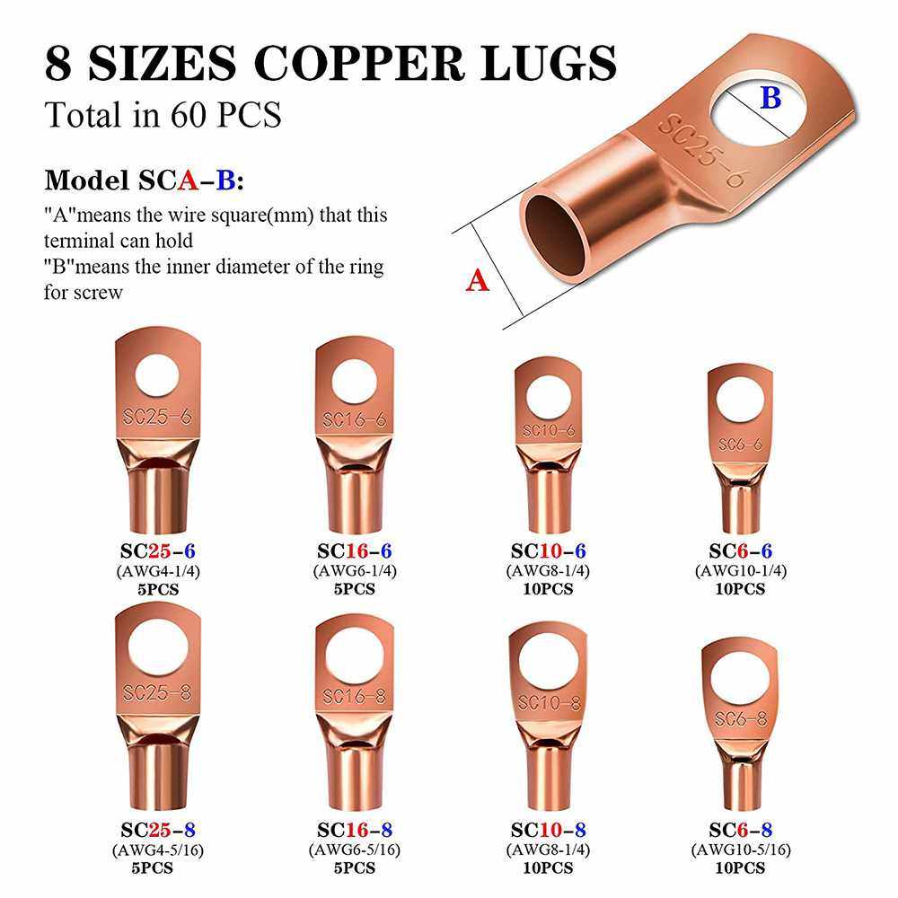 新款直销跨境 窥口接线端子60pcs盒装裸铜端子 SC系列端子冷压端,五金/工具,接线柱,淘宝优惠券,粉丝福利购,淘宝优惠卷