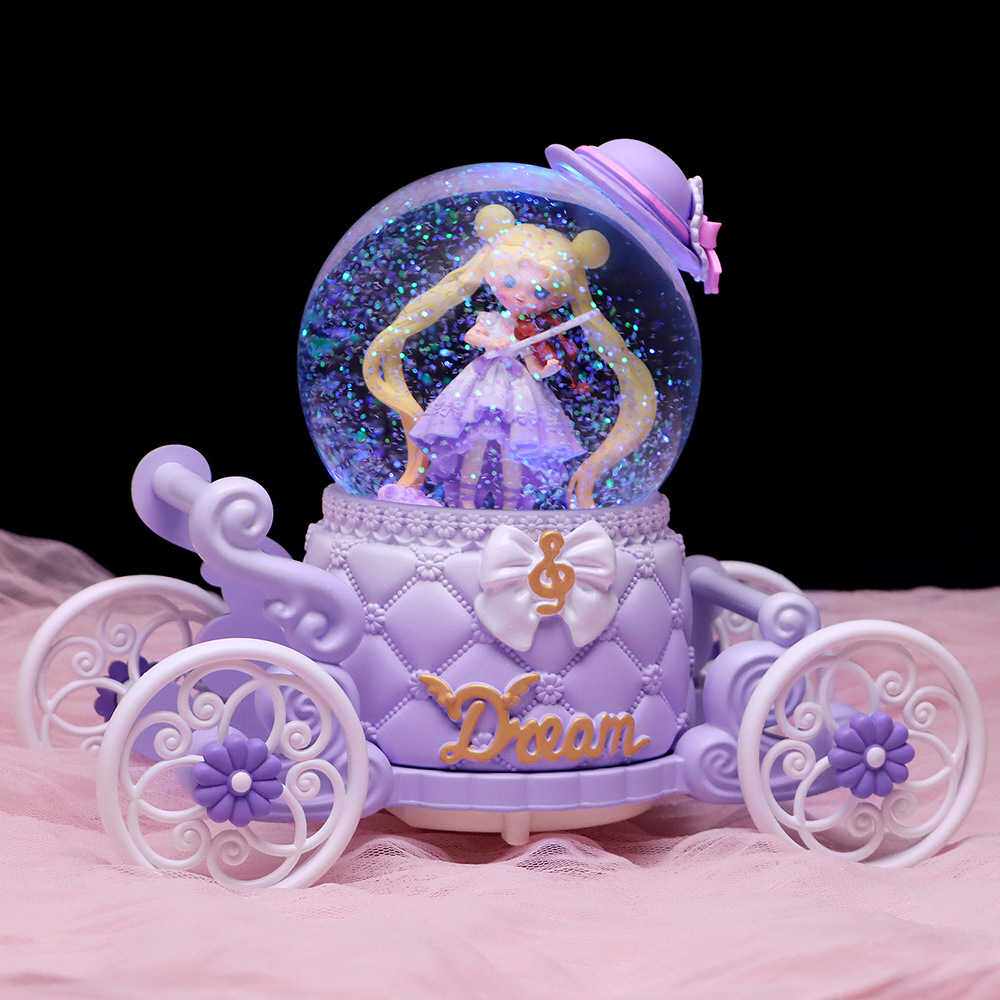 新款直销南瓜马车音为有你水晶球音乐盒粉色美少女八音盒女学生创