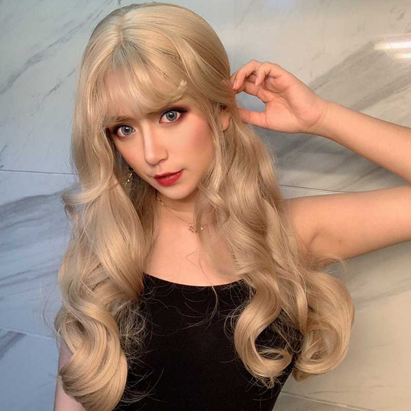 新款直销假发女长卷发化纤全头套欧美时尚空气刘海长发大波浪现货