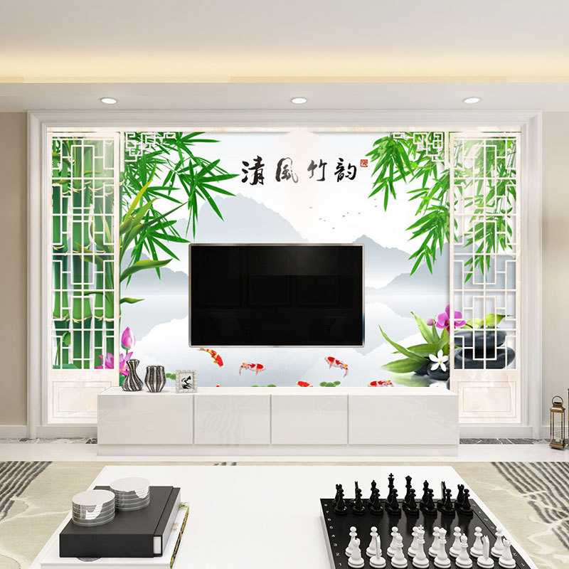 新款直销8d电视背景墙壁画5d客厅水墨山水画墙纸大气中国风墙布影