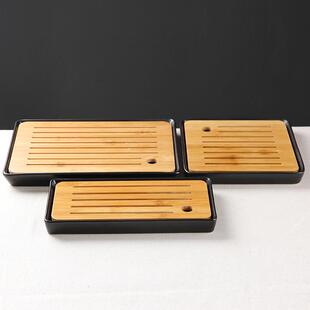 新款直销陶瓷茶盘干泡台大小号方形储水茶海功夫茶具托盘简约竹制