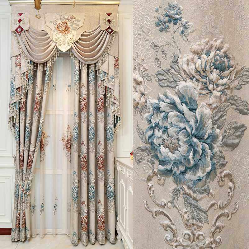 新款直销窗帘布料直销新款高精密提花窗帘 客厅卧室遮光成品欧式