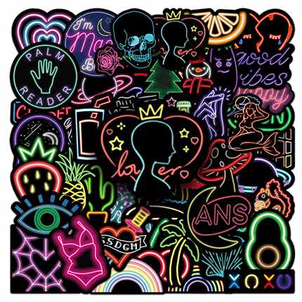 新款直销50张霓虹灯创意潮流贴纸滑板车笔记本电脑汽车摩托车装饰