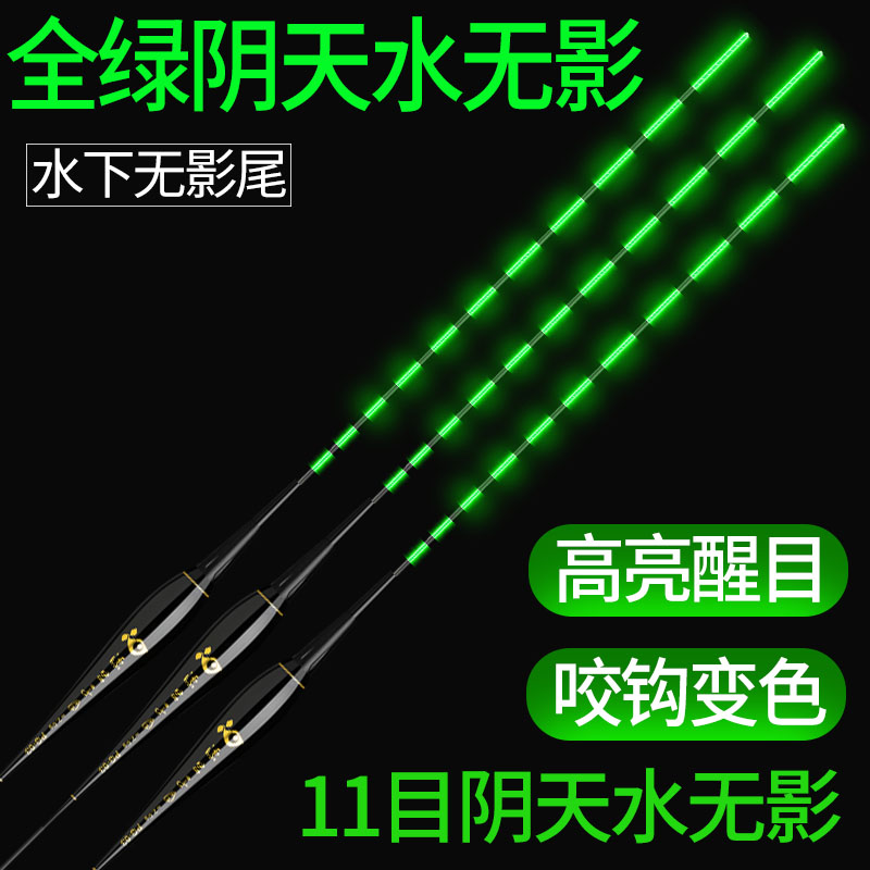 全绿阴天水无影电子漂高灵敏鲫鱼漂超亮醒目夜钓日夜两用夜光浮漂