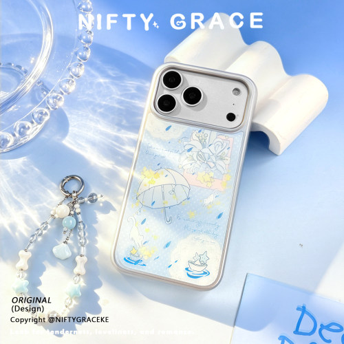 下雨打伞韩系iPhone18promax银框原创设计手机壳散热碳纤维适用苹果16防摔全包15情侣华为保护套小众14高级感