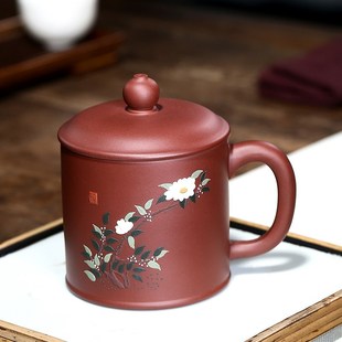 宜兴紫砂杯纯手工泥绘个人杯带盖泡茶G主人杯办公大容量男女士杯