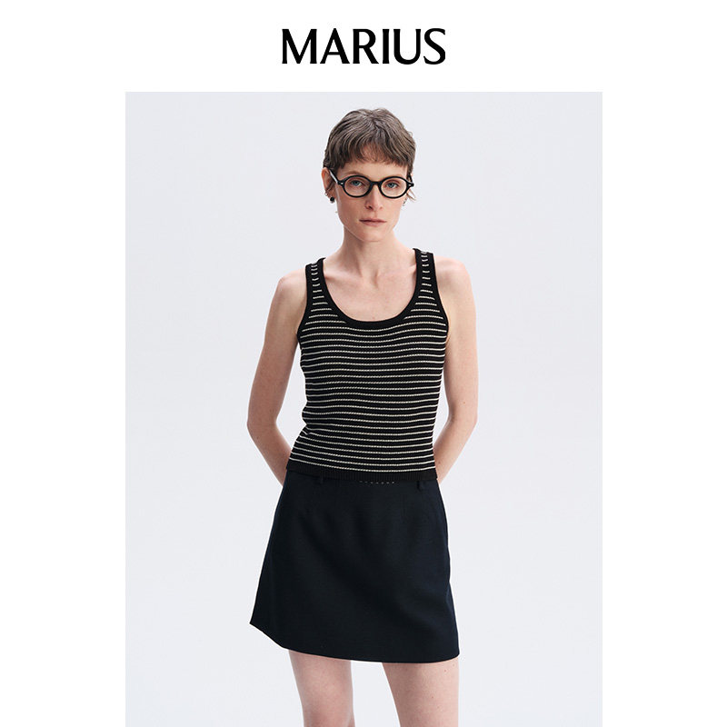 MARIUS"Offduty休闲系列"薄荷糖天丝亚麻混纺复古条纹针织背心