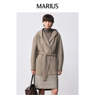 MARIUS浴袍大衣羊毛圈圈呢保暖短连帽大衣 所有女生直播间