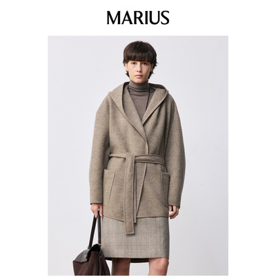 MARIUS浴袍大衣羊毛圈圈呢保暖短连帽大衣