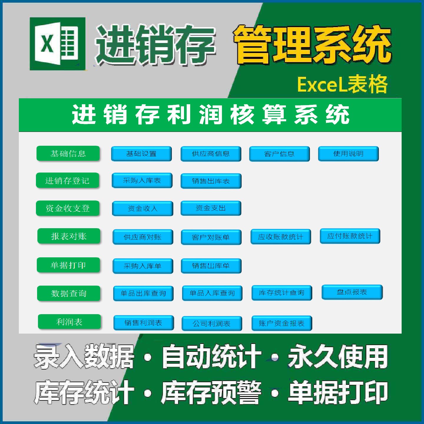 B进销存收支管理系统Excel仓库出入库表自动统计库存软体旗舰版进
