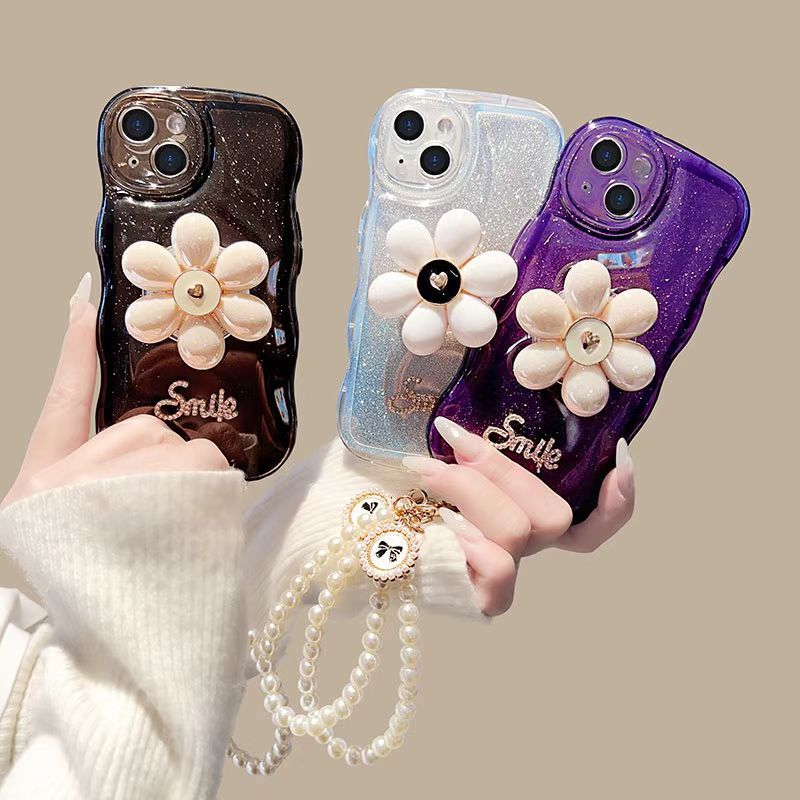 渐变山茶花支架苹果 16/16pro手机壳iPhone 16proMax气囊波浪软壳