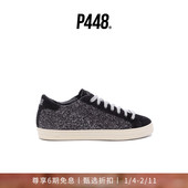 JOHN 女士黑色烟灰色闪粉鞋 面运动休闲鞋 P448 板鞋