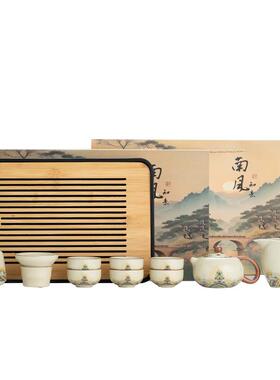 新款汝窑功夫茶0001010具套装轻奢家瓷用陶泡茶茶杯套茶具整高档