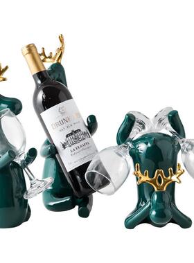 家直销美式ZWP麋陶鹿瓷厂红酒架套装摆件酒柜玄示关展柜创意装饰