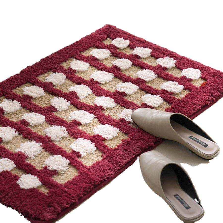 可爱糖豆波点床边地毯客厅沙发卧室地垫浴室门口吸水防滑植绒簇绒