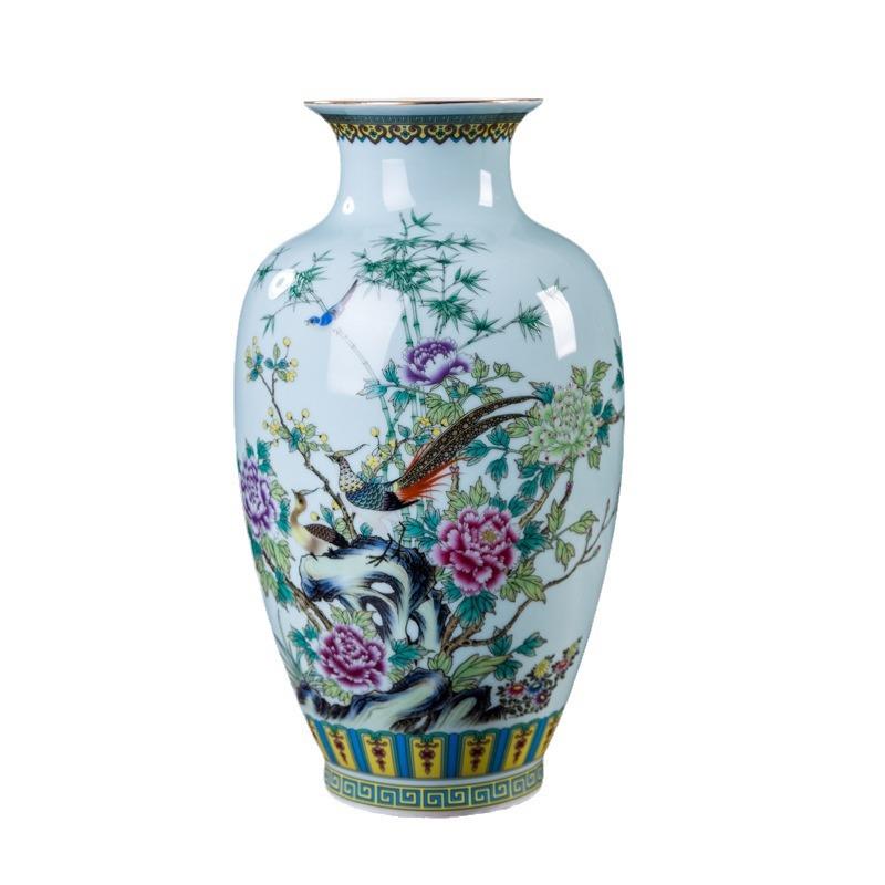 中式粉彩颜色釉陶瓷花瓶景德镇瓷器摆件家居客厅玄关工艺品礼品
