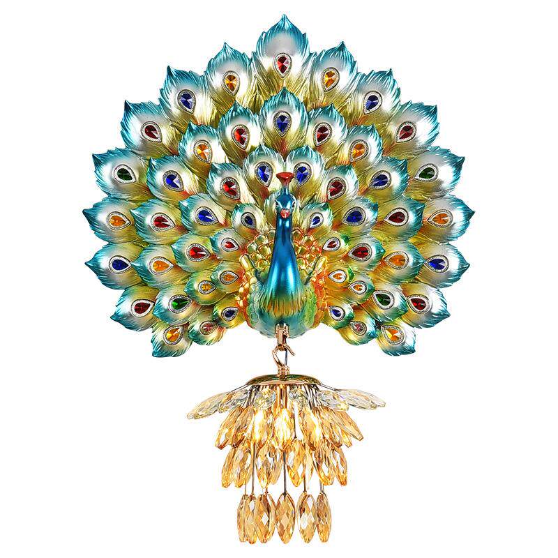 创意孔雀壁灯欧式客厅背景墙美式复古轻奢装饰床头卧室儿童新款灯